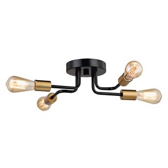 Rhine Matte Black and Gold Brass Industrial Semi Flush Mount Ceiling Light