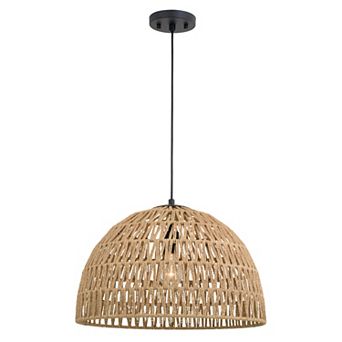 Nassau 1L Matte Black Transitional Pendant Light Natural Woven Rope Shade
