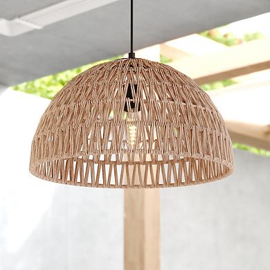Nassau 1L Matte Black Transitional Pendant Light Natural Woven Rope Shade