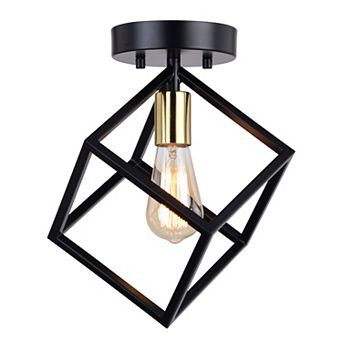 Deering Matte Black and Gold Satin Brass Flush Mount Ceiling Light Fixture