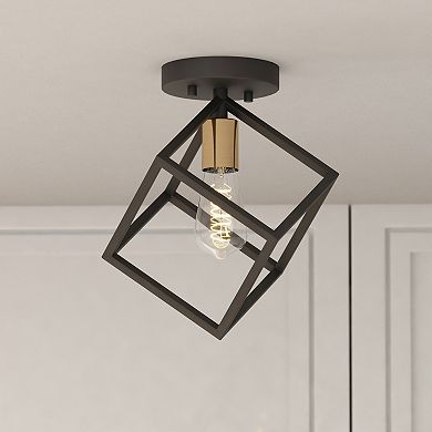 Deering Matte Black and Gold Satin Brass Flush Mount Ceiling Light Fixture