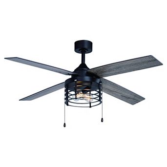 Rowan Matte Black Industrial 52 in Ceiling Fan with LED Cage Light Kit