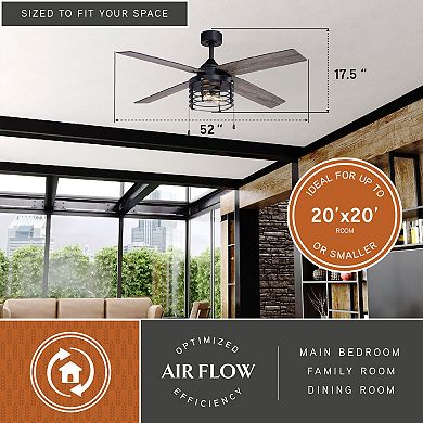 Rowan Matte Black Industrial 52-in. Ceiling Fan with LED Cage Light Kit