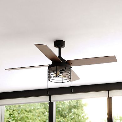 Rowan Matte Black Industrial 52-in. Ceiling Fan with LED Cage Light Kit