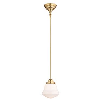 Huntley Gold Brass Farmhouse Mini Pendant Ceiling Light White Schoolhouse Glass