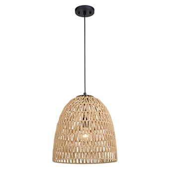 Nassau 1L Matte Black Transitional Pendant Light Natural Woven Rope Shade