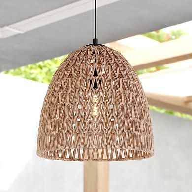 Nassau 1L Matte Black Transitional Pendant Light Natural Woven Rope Shade