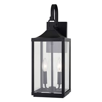 Old Town 2 Light Textured Black Transitional Outdoor Wall Lantern Clear Glass