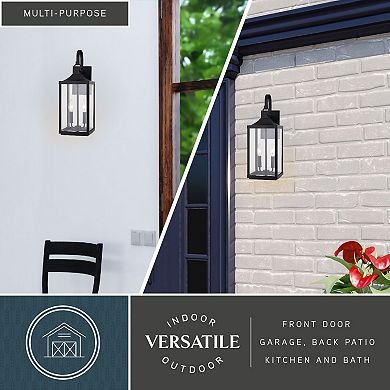 Old Town 2 Light Textured Black Transitional Outdoor Wall Lantern Clear Glass