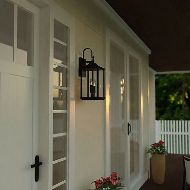 Old Town 2 Light Textured Black Transitional Outdoor Wall Lantern Clear Glass