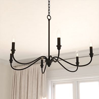 Annabelle 6 Light Matte Black Farmhouse Chandelier Candelabra