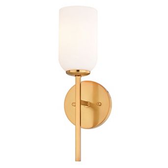 Shelby 1 Light Gold Brass Transitional Bathroom Vanity Fixture White Glass