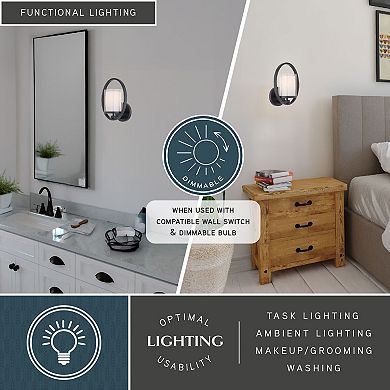 Princeton 1 Light Black Transitional Wall Sconce White Glass