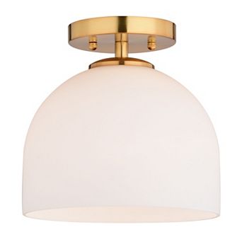 Shelby 9.25 in W Gold Brass Semi Flush Mount Ceiling Light White Glass