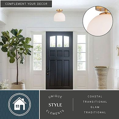Shelby 9.25-in W Gold Brass Semi Flush Mount Ceiling Light White Glass
