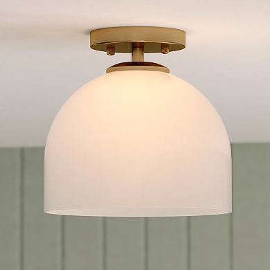 Shelby 9.25-in W Gold Brass Semi Flush Mount Ceiling Light White Glass