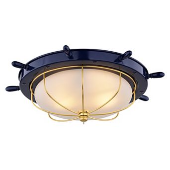 Orleans Navy Blue Gold Coastal Ship Wheel Indoor Outdoor Ceiling Light Fixture