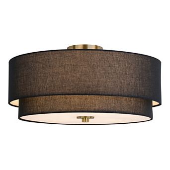 Burnaby 20.5 in W Gold Mid-Century Modern Ceiling Light Black Linen Drum Shade