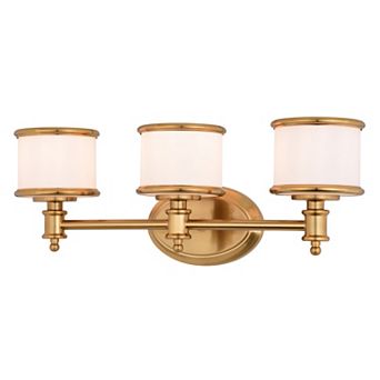 Carlisle 3 Light Gold Brass Traditional Bathroom Vanity Fixture White Glass