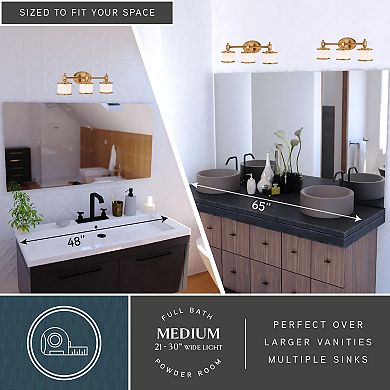 Carlisle 3 Light Gold Brass Traditional Bathroom Vanity Fixture White Glass