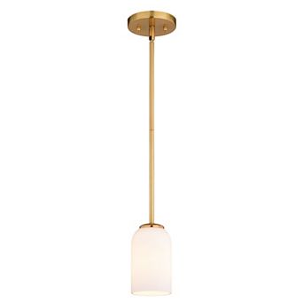 Shelby Gold Brass Transitional Mini Pendant Ceiling Light White Glass