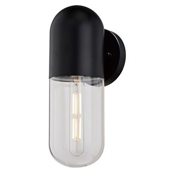 West Loop 1 Light Matte Black Indoor-Outdoor Wall Sconce Clear Pill Glass