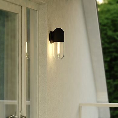 West Loop 1 Light Matte Black Indoor-Outdoor Wall Sconce Clear Pill Glass