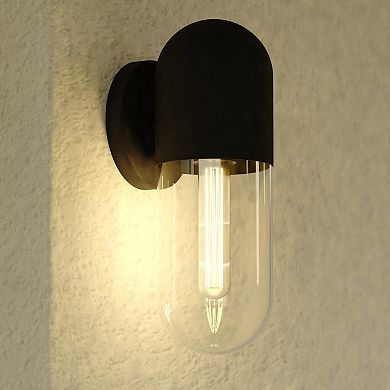 West Loop 1 Light Matte Black Indoor-Outdoor Wall Sconce Clear Pill Glass