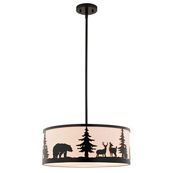 Acadia 3L Bronze Rustic Pendant Light White Linen Bear Deer Tree