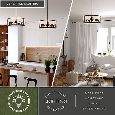 Acadia 3L Bronze Rustic Pendant Light White Linen Bear Deer Tree
