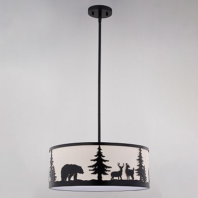 Acadia 3L Bronze Rustic Pendant Light White Linen Bear Deer Tree
