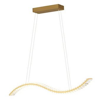 Edgewater 1L LED Gold Crystal Linear Chandelier Island Pendant Light Fixture