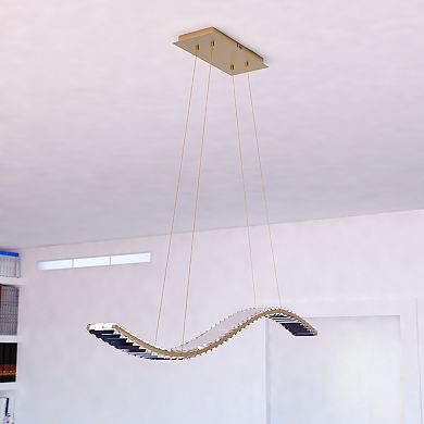 Edgewater 1L LED Gold Crystal Linear Chandelier Island Pendant Light Fixture
