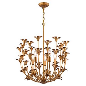Camellia 5-Light Gold Flower Pendant Ceiling Chandelier Dining Room Fixture