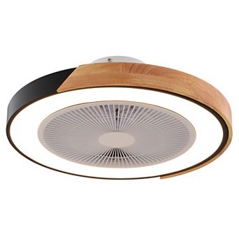 Everette 20 in W Matte Black and Wood Ceiling Fan DC Motor, Light Kit and Remote