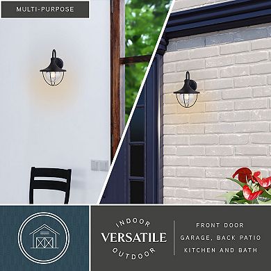 Dunlap 1 Light Textured Black Coastal Outdoor Wall Lantern Clear Glass