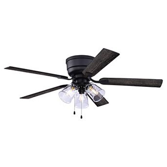 Cromwell 52 in Matte Black Flush Mount Hugger Ceiling Fan with Light Kit, Remote