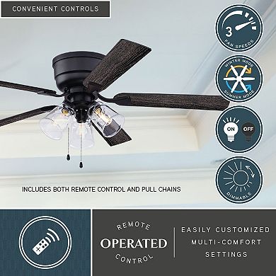 Cromwell 52-in Matte Black Flush Mount Hugger Ceiling Fan with Light Kit, Remote