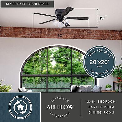 Cromwell 52-in Matte Black Flush Mount Hugger Ceiling Fan with Light Kit, Remote