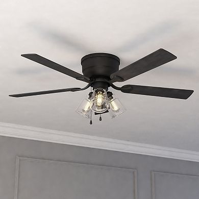 Cromwell 52-in Matte Black Flush Mount Hugger Ceiling Fan with Light Kit, Remote
