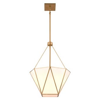 Burnett 3-Light Brass Mid-Century Modern Pendant, White Opal Tiffany Glass Shade