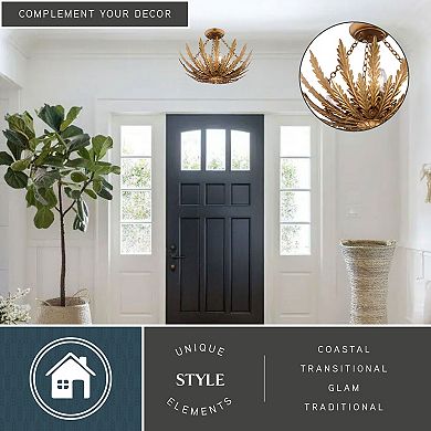 Ozette 18-in W Gold Semi Flush Mount Ceiling Light Fixture with Leaf Motif