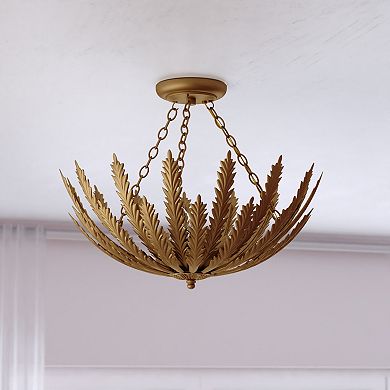 Ozette 18-in W Gold Semi Flush Mount Ceiling Light Fixture with Leaf Motif