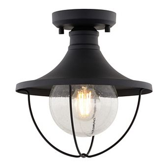 Dunlap Textured Black Coastal Outdoor Flush Mount Ceiling Light Clear Glass