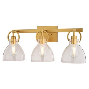 Ogden 3 Light Vanity Classic Gold Brass Bathroom Wall Fixture with Clear Glass