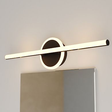 Whittier 23.75 in. LED Black Bathroom Vanity Wall Light with Night Light