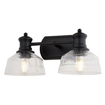 Beloit 2 Light Black Farmhouse Bathroom Vanity Fixture Clear Seeded Glass