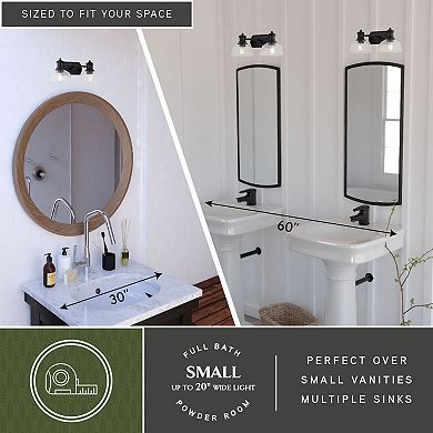 Beloit 2 Light Black Farmhouse Bathroom Vanity Fixture Clear Seeded Glass