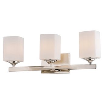 Robey 3 Light Polished Nickel Transitional Bathroom Vanity Fixture White Glass