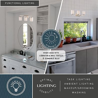 Robey 3 Light Polished Nickel Transitional Bathroom Vanity Fixture White Glass
